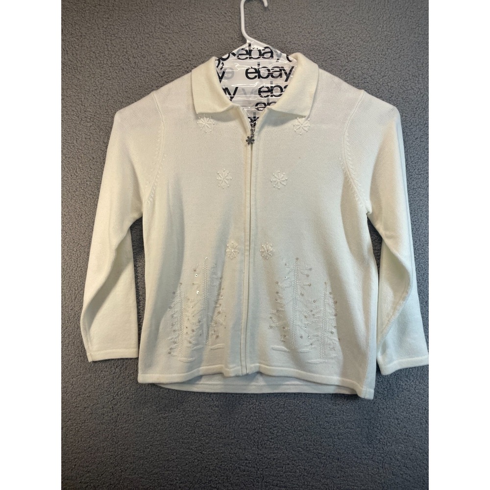 Allison Daley Women  Embroidered Zip Up Sweater ‎  Large   Vintage